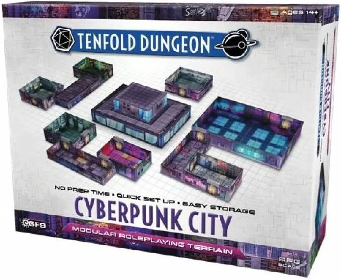 Gale Force Nine Tenfold Dungeon Cyberpunk City Modular Roleplaying Terrain Set with Quick Setup and 1 x 1-Inch Scale
