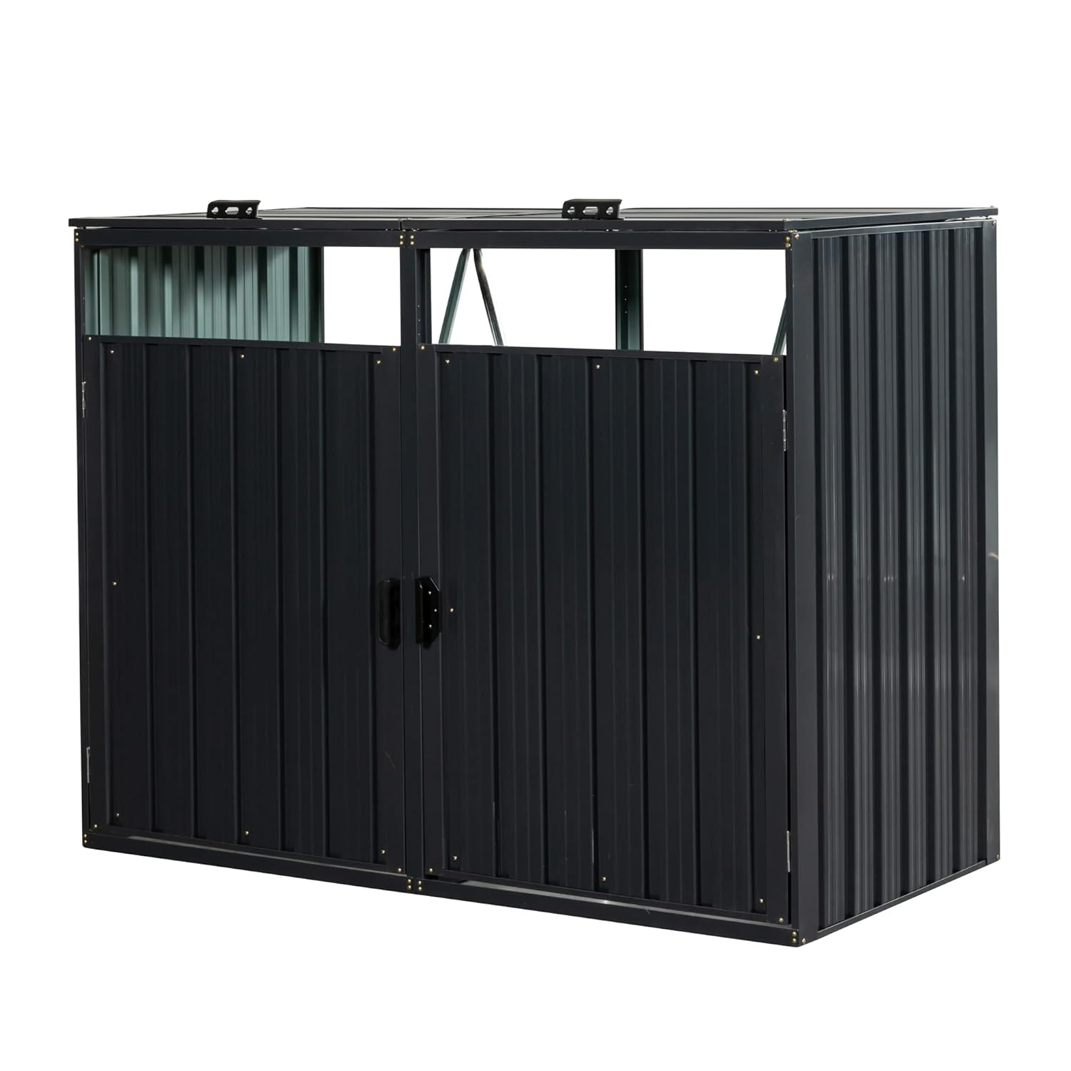 Outdoor Trash Storage Shed for 2 Garbage Cans, Wheelie Bin Hider, Outside Can Storage