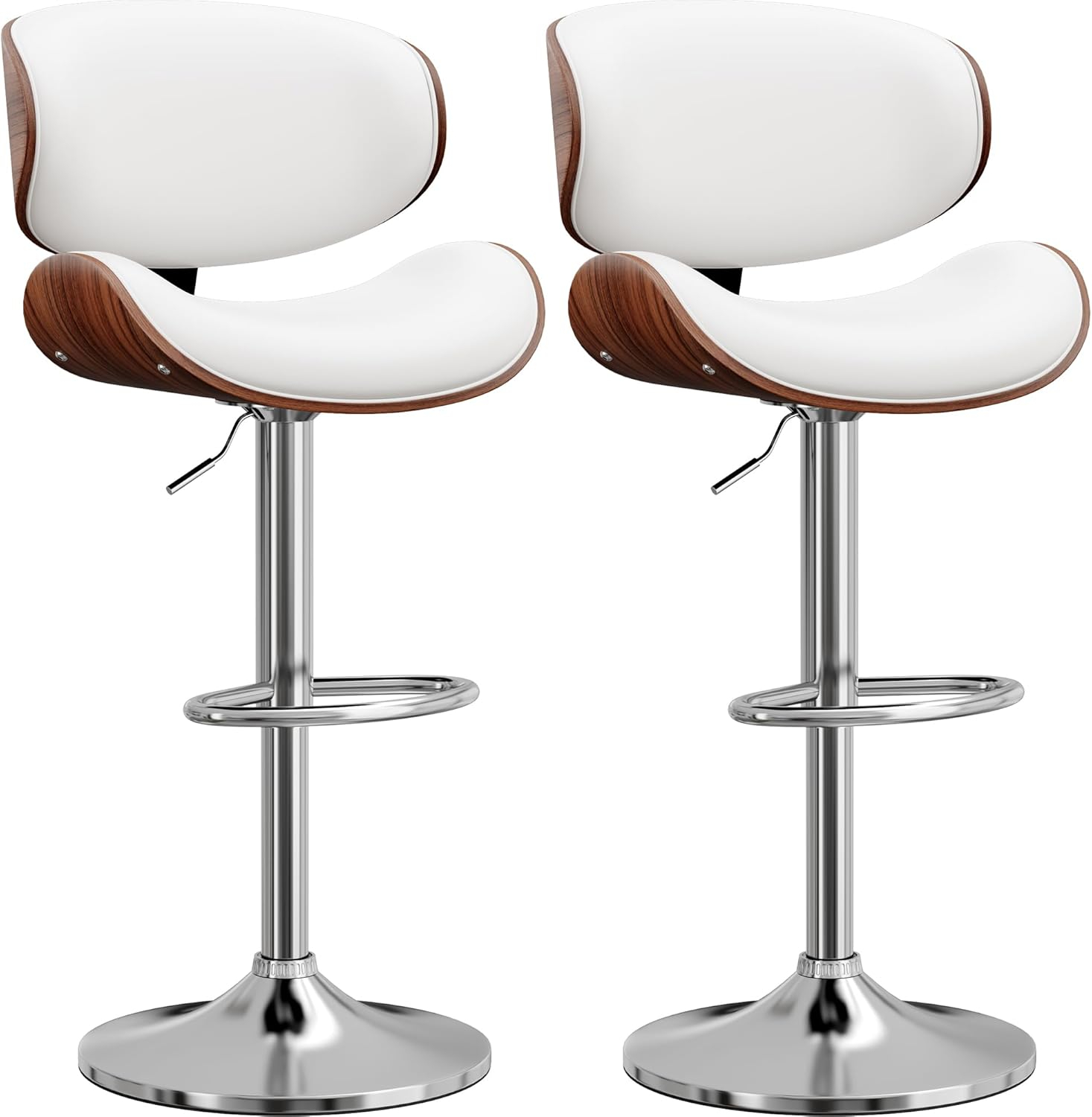 Fijinhom Bar Stools Set of 2, Adjustable Swivel Barstools with Bentwood Back & Leather Seat for Kitchen, Bar, Dining Room