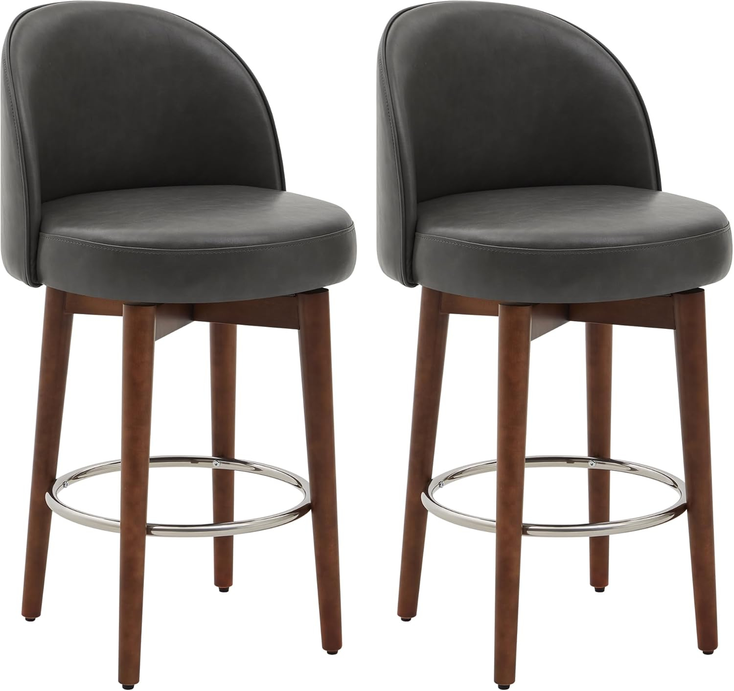 CHITA Counter Height Bar Stools Set of 2,Swivel Barstools for Kitchen Island,26.4" H Seat Height,Faux Leather,Retro Grey