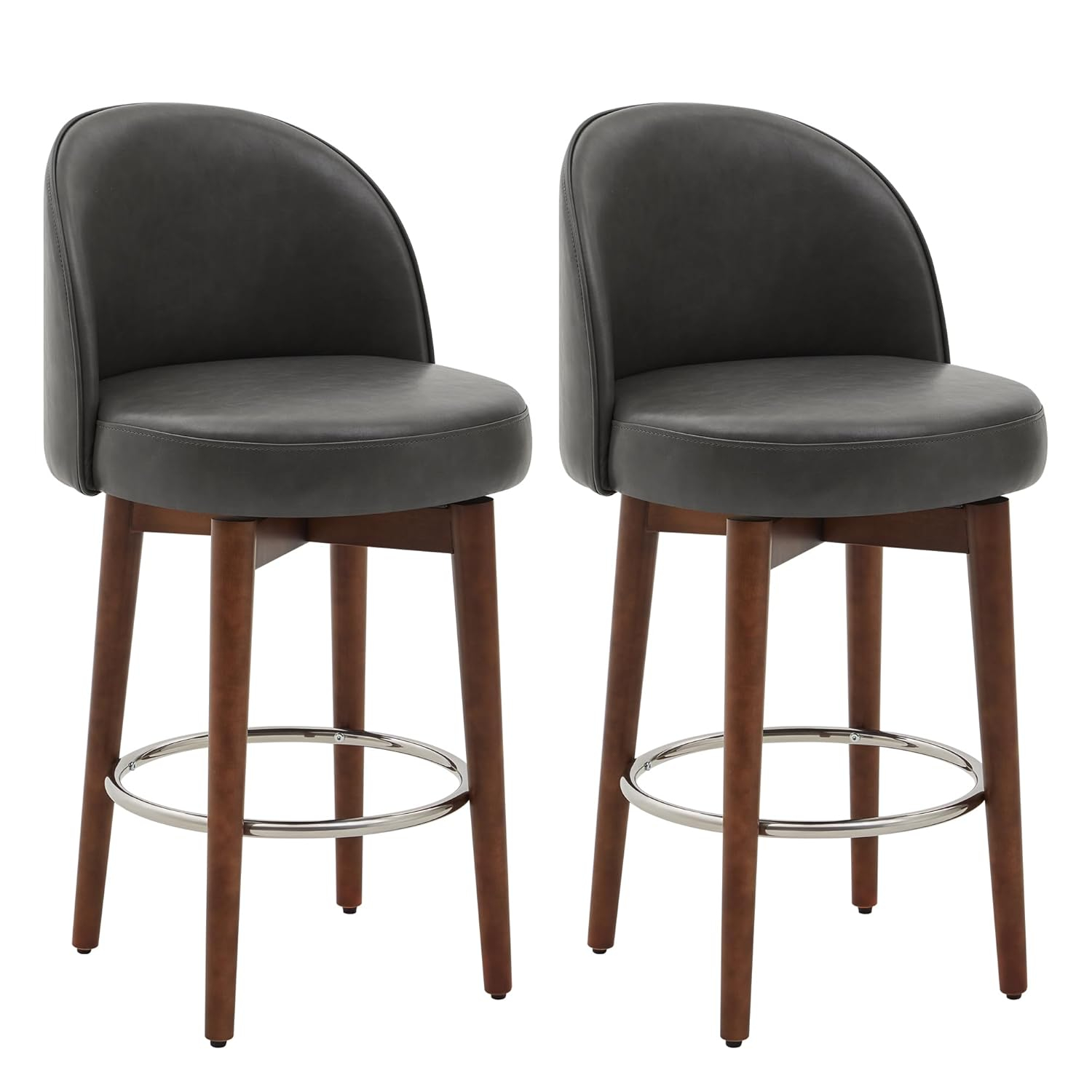 CHITA Counter Height Bar Stools Set of 2,Swivel Barstools for Kitchen Island,26.4" H Seat Height,Faux Leather,Retro Grey