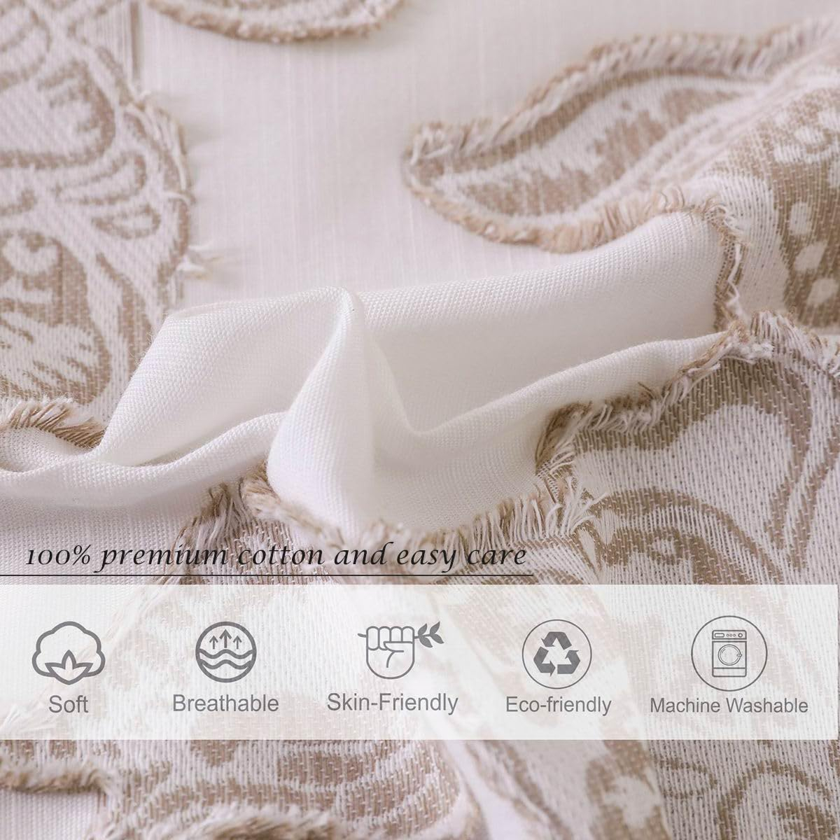 Khaki Cotton Jacquard Floral Queen Duvet Cover Set