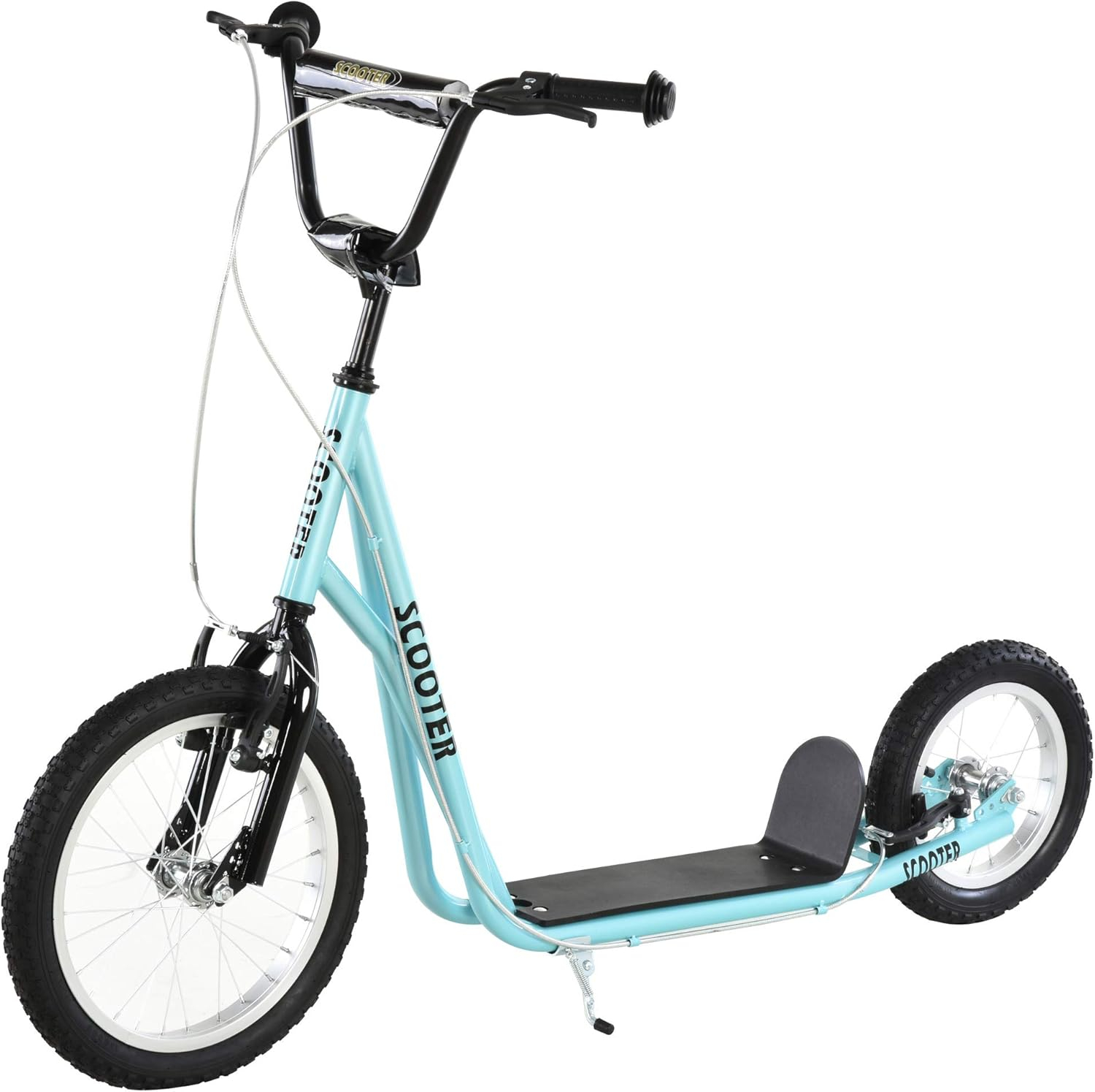 Aosom Youth Scooter, Teens Kick Scooter, Adjustable Handlebar Ride On Toy for 5+ with 16" Front and 12" Rear Dual Brakes Inflatable Wheels