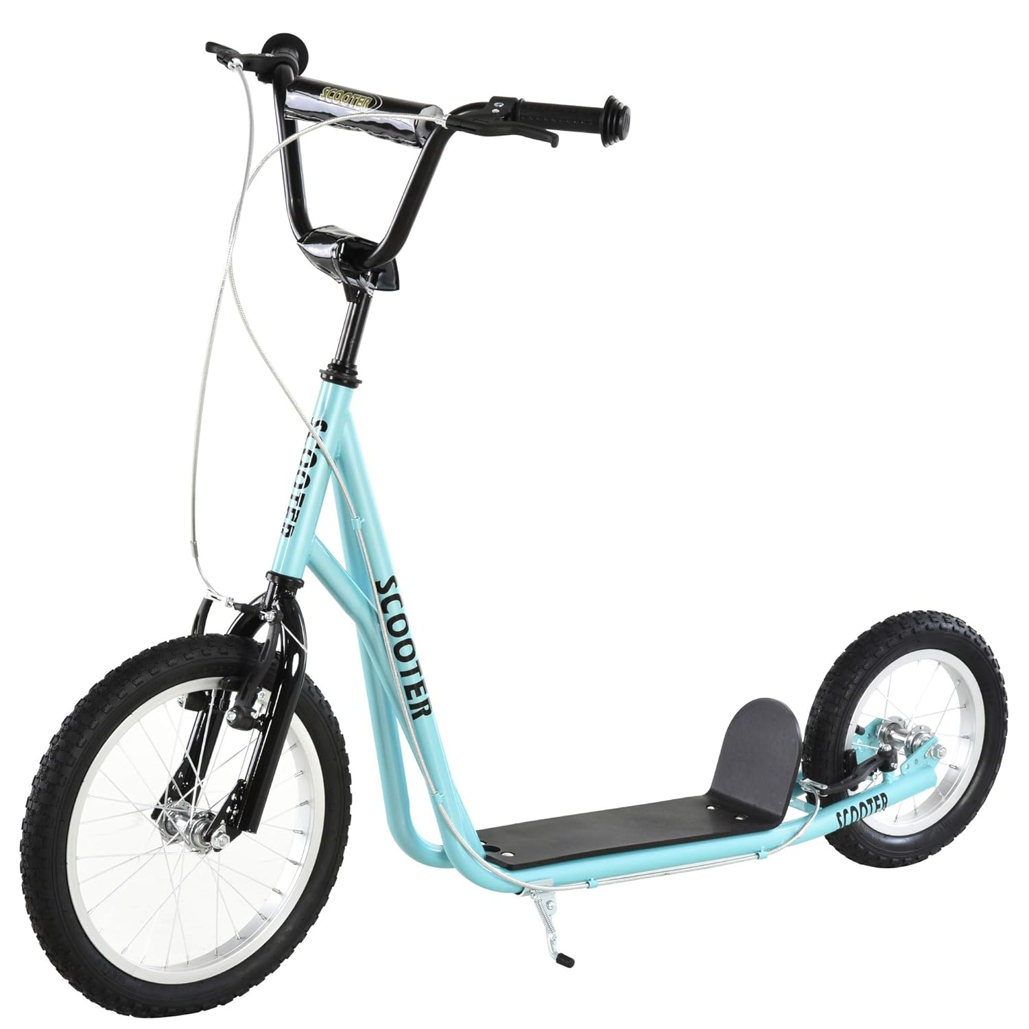 Aosom Youth Scooter, Teens Kick Scooter, Adjustable Handlebar Ride On Toy for 5+ with 16" Front and 12" Rear Dual Brakes Inflatable Wheels