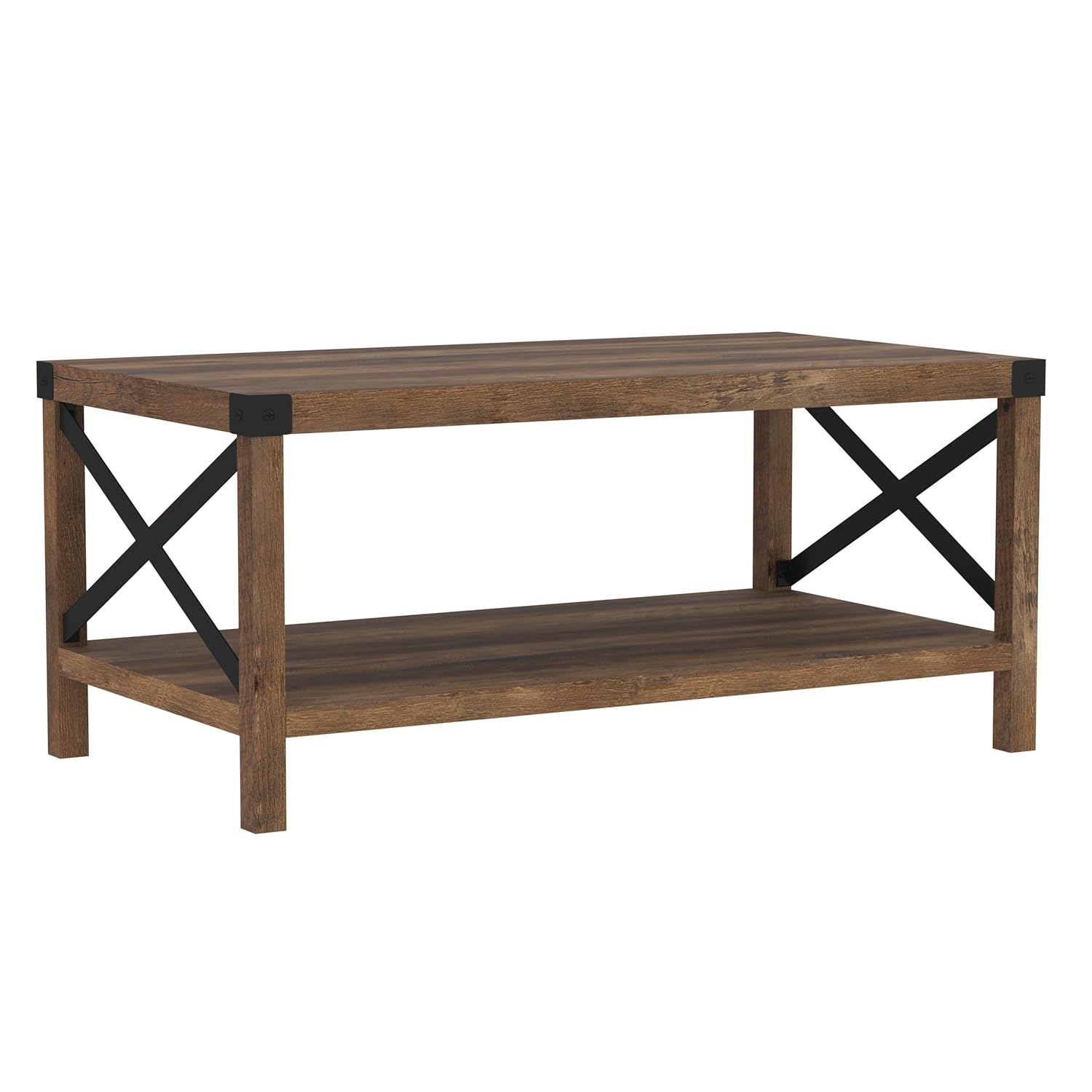 40 inch Metal X Wood Coffee Table in Reclaimed Barnwood with Black Metal