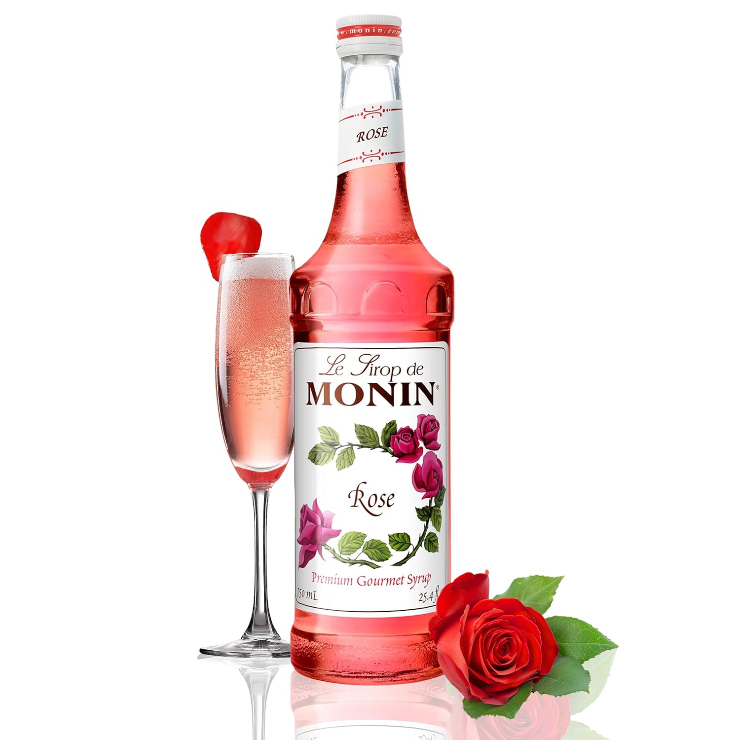 Monin Rose Syrup Elegant and Subtle Great for Cocktails Mocktails and Soda Gluten Free Non GMO 750 ml