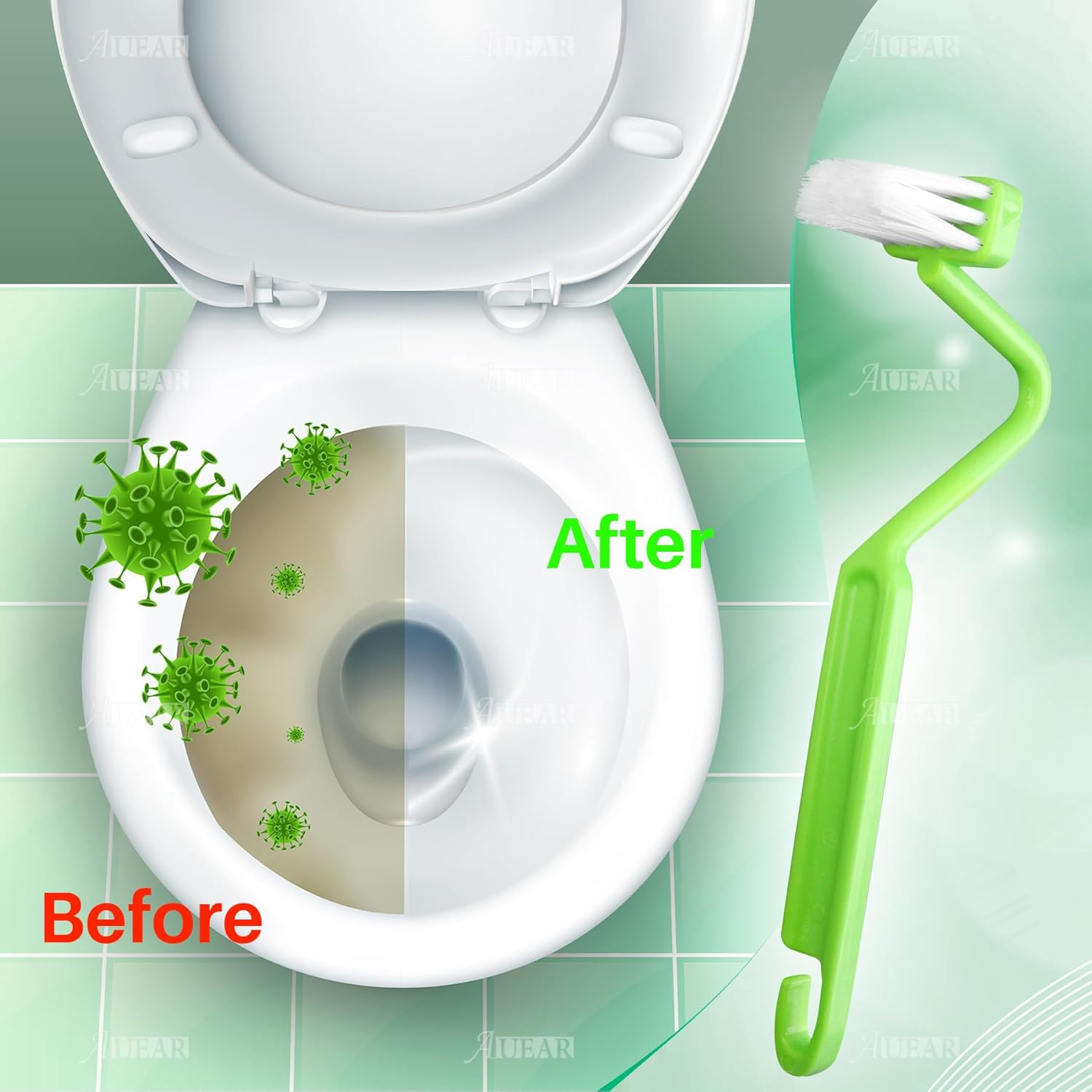 AUEAR, 4 Pack Curved Toilet Brush 8" V Type Plastic Corner Rim Cleaning Edge