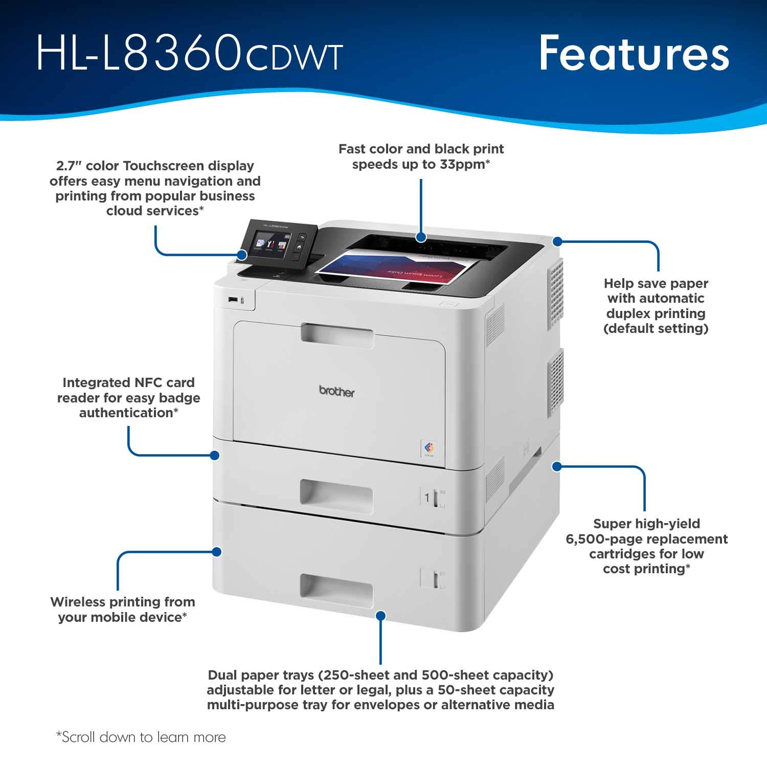 Brother HL-L8360CDWT Business Color Laser Printer, Duplex Printing