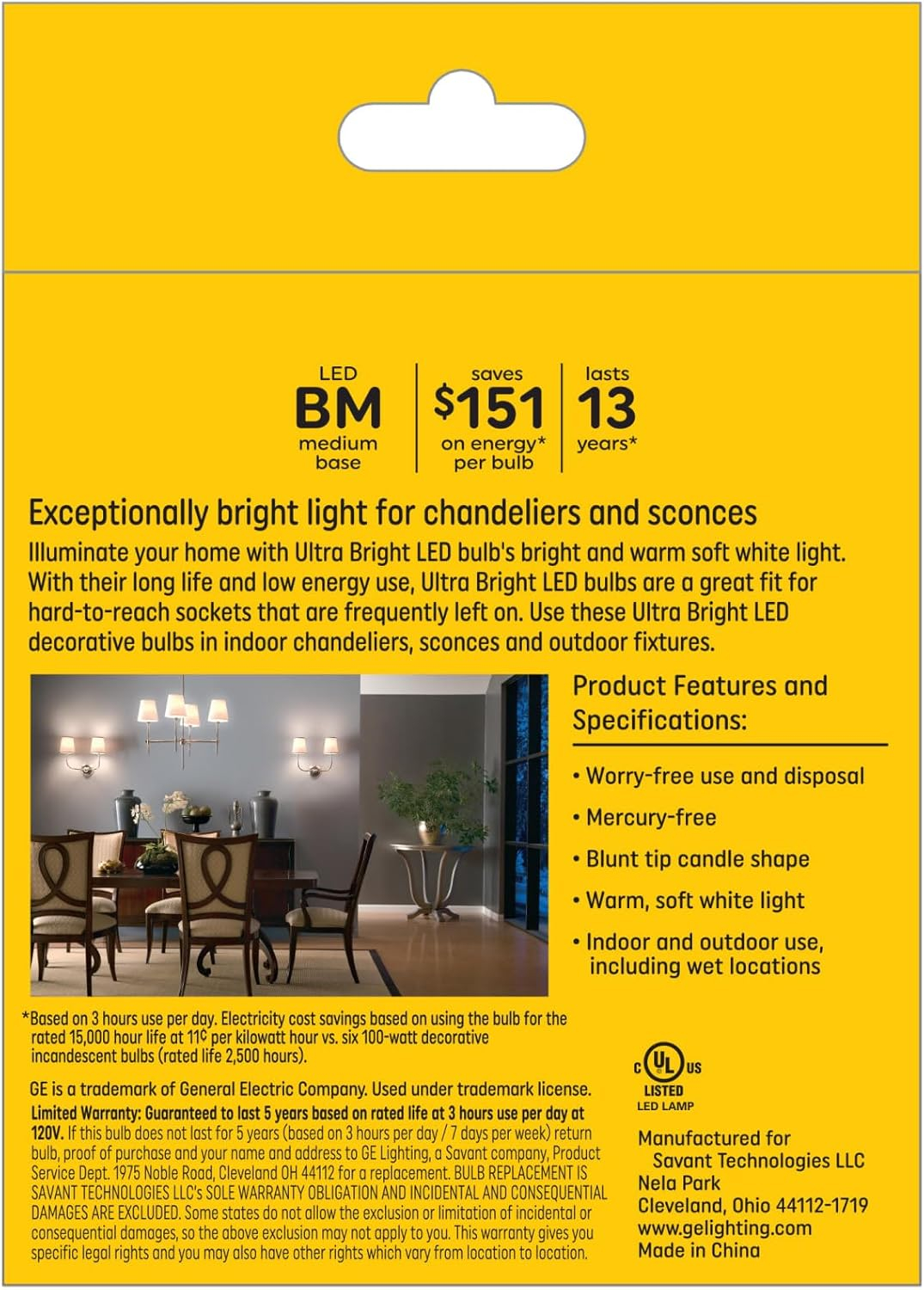 GE Ultra Bright LED Light Bulbs, 100W, Soft White Candle Lights, Clear Decorative B12 Light Bulbs (3 Pack)