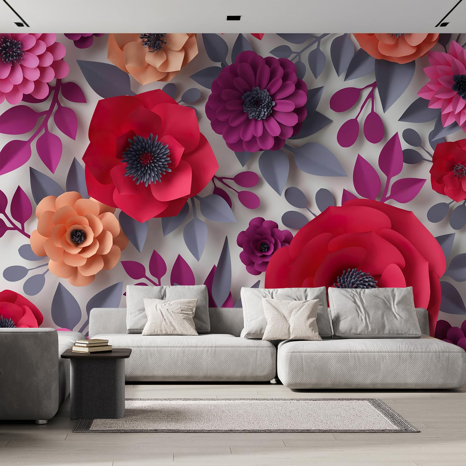 Large Pink and Red 3D Floral Vinyl Self-Adhesive Wallpaper