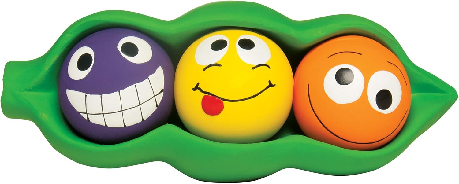 Multipet Three Peas in a Pod Latex 4-1 Dog Toy with Squeaker Balls inside Squeaker Pod, 7.5"