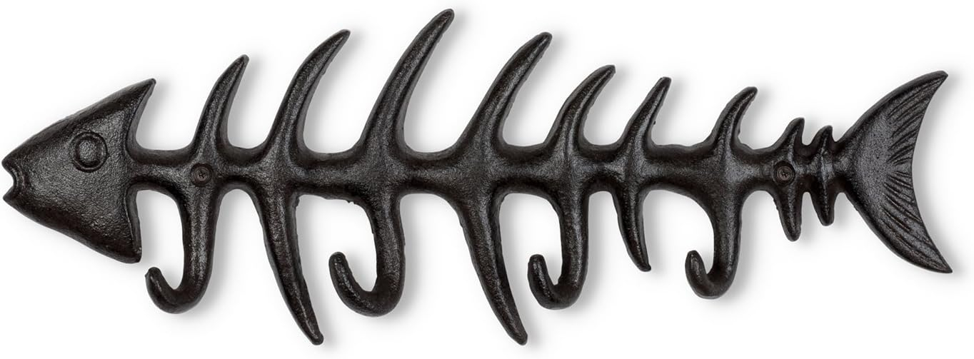 Abbott Collection AB-27-IRONAGE-235 13.5 in. Fish Bone Wall Hook, Dark Brown - Small