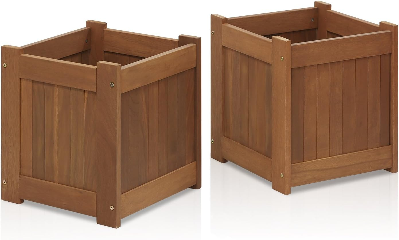 Furinno 15" x 15" x 18" Brown Wood Planter Boxes (2 Pack)