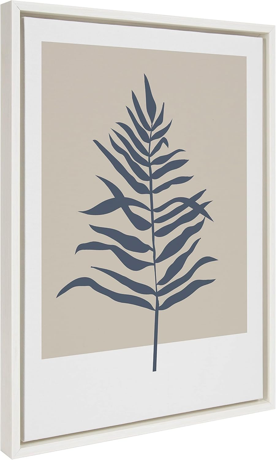 Kate and Laurel Sylvie Muted Tan and Blue Colorblock Botanical Fern Framed Canvas Wall Art by The Creative Bunch Studio, 18x24 White, Decorative Simple Plant Art for Wall