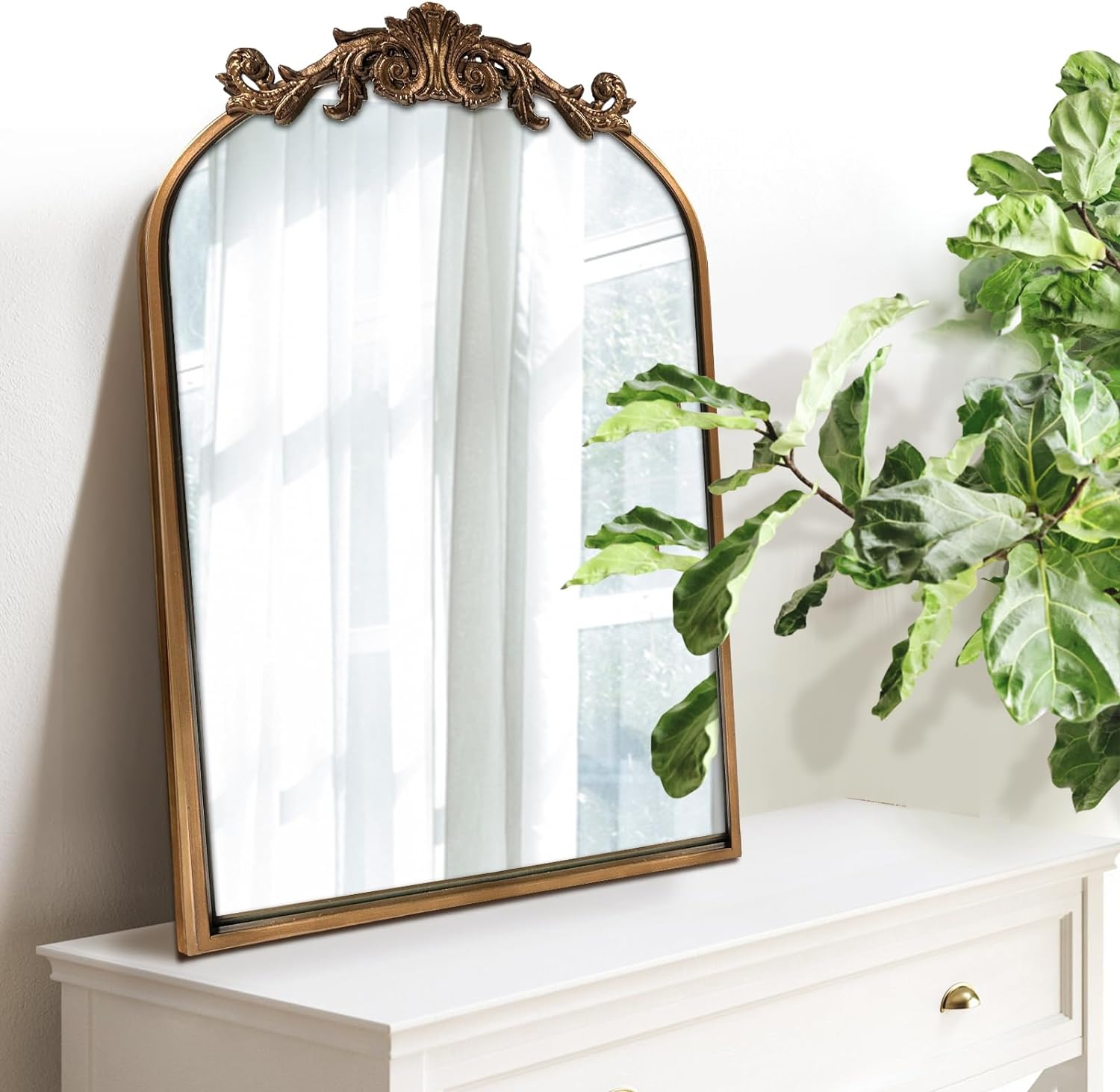 BohoBliss 24"X36" Gold Vintage Mirror for Wall, Antique Arch Mirror, Victorian Ornate Baroque Mirror for Wall, Mantel, Fireplace, Living Room, Hallway, Bathroom, Bedroom, Entryway