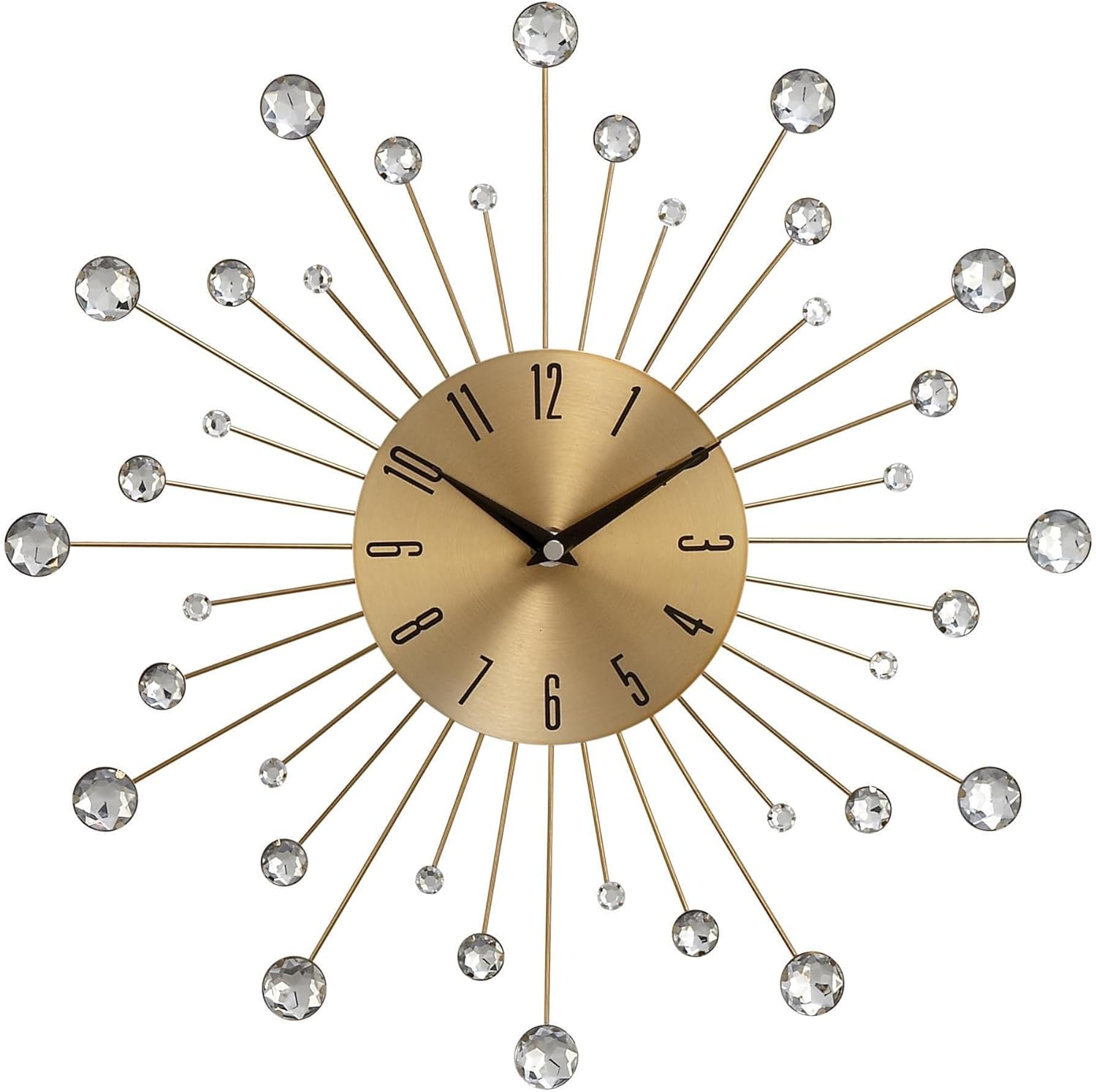 DecMode Gold Metal Glam Wall Clock, 15”L x 0.5”W x 15”H, Features Starburst Design