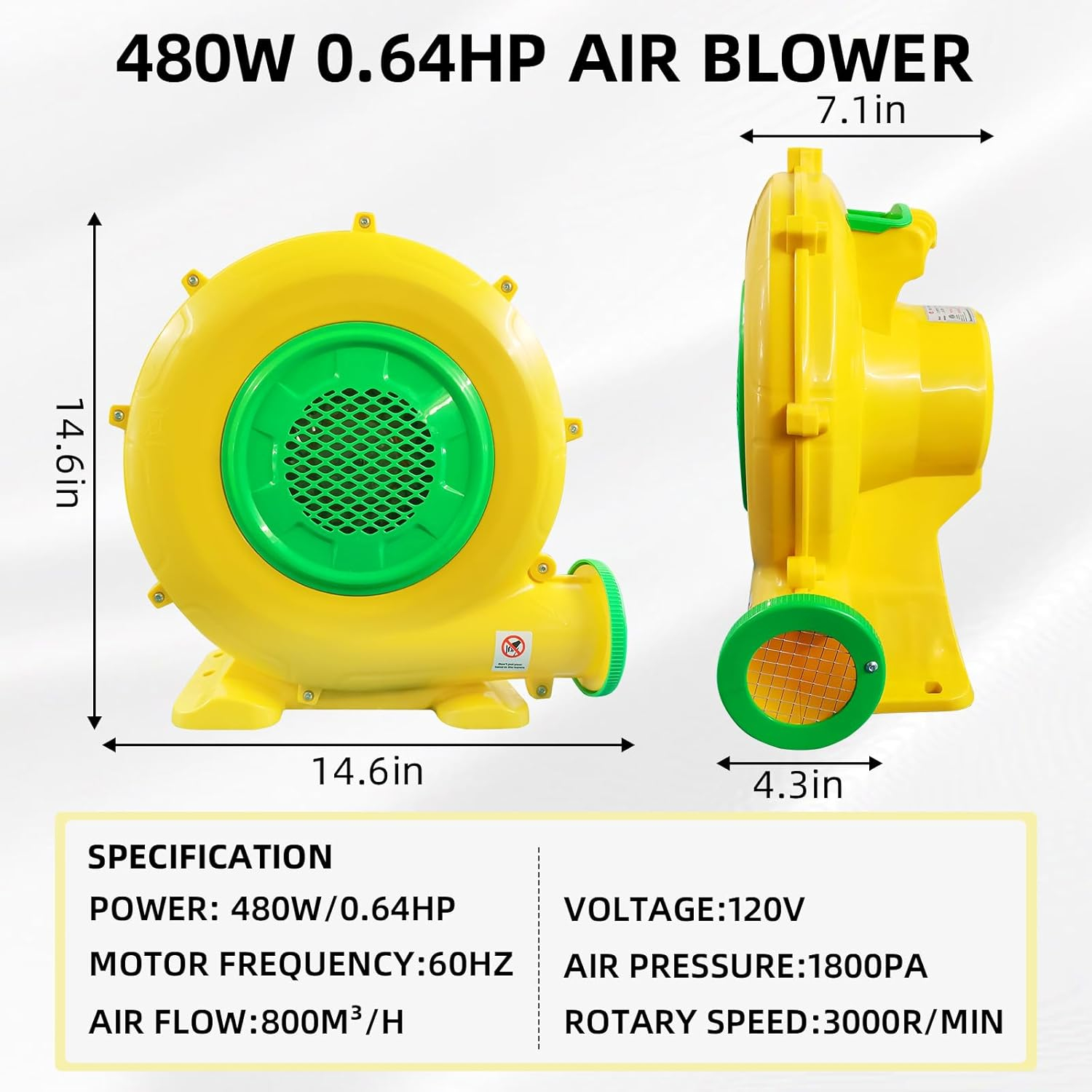 Costway Air Blower Pump Fan 480 Watt 0.6HP For Inflatable Bounce House Bouncy Castle
