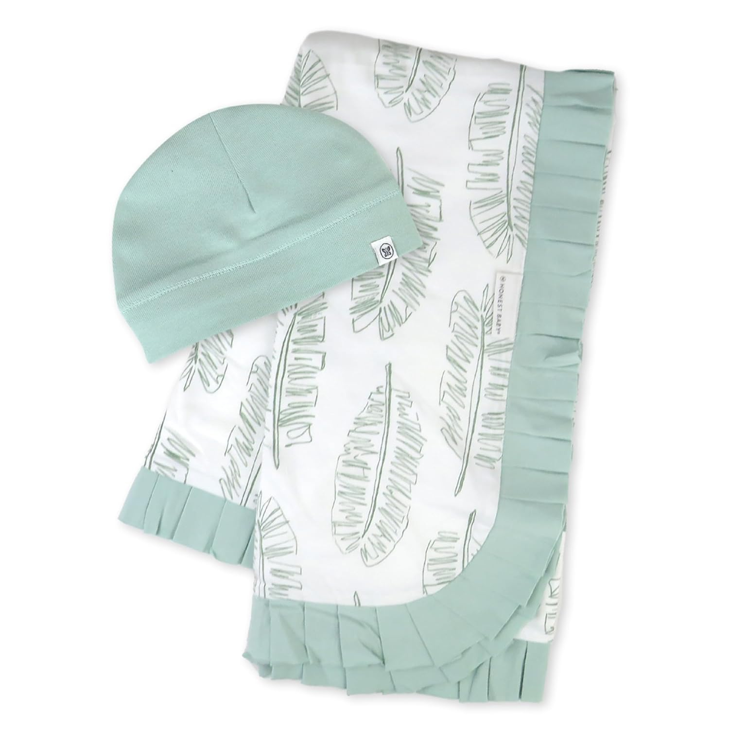 Honest Baby Clothing Organic Cotton Boy/Girl 2-Piece Stroller Blanket and Beanie Hat Gift Set, Sage