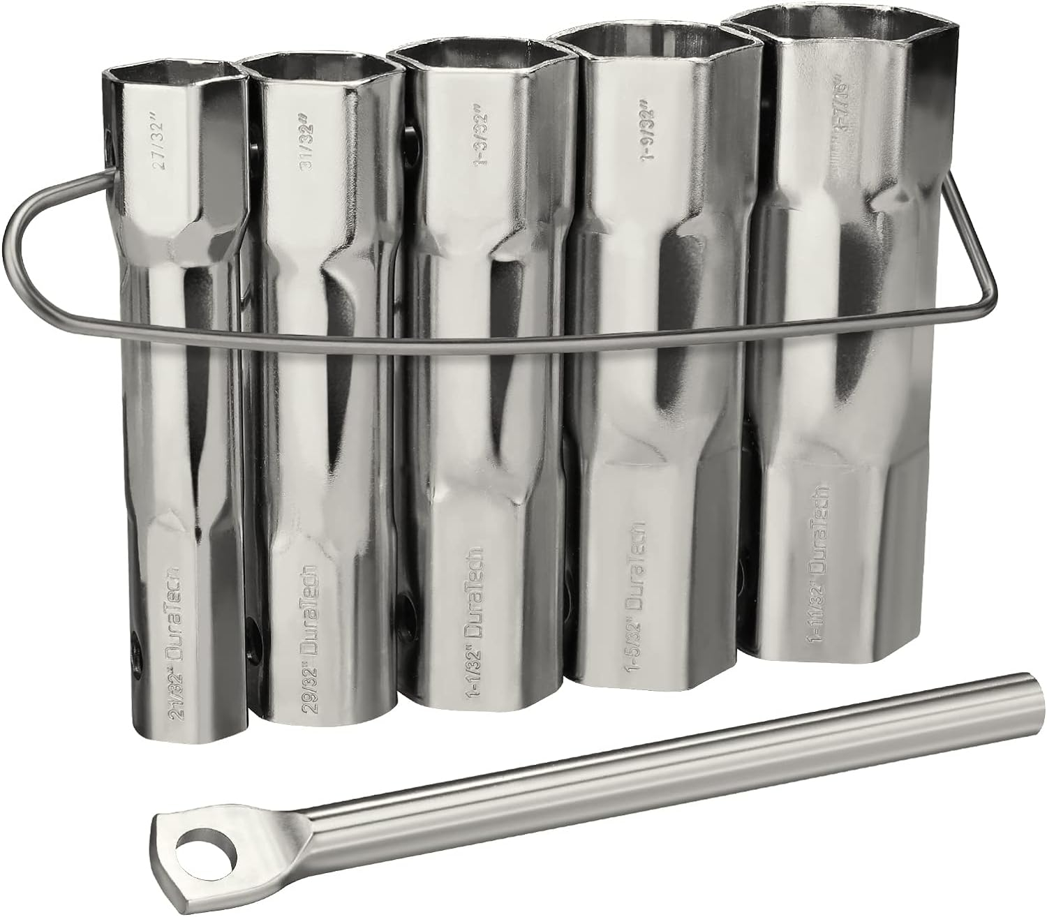 DURATECH Shower Valve Socket Wrench Set with Bar Handle for Removing Tub & Shower Valve，5-Piece, includes 21/32”x 27/32”, 29/32”x 31/32”, 1-1/32” x1-3/32”, 1-5/32”x1-9/32”, 1-11/32”x 1-7/16”