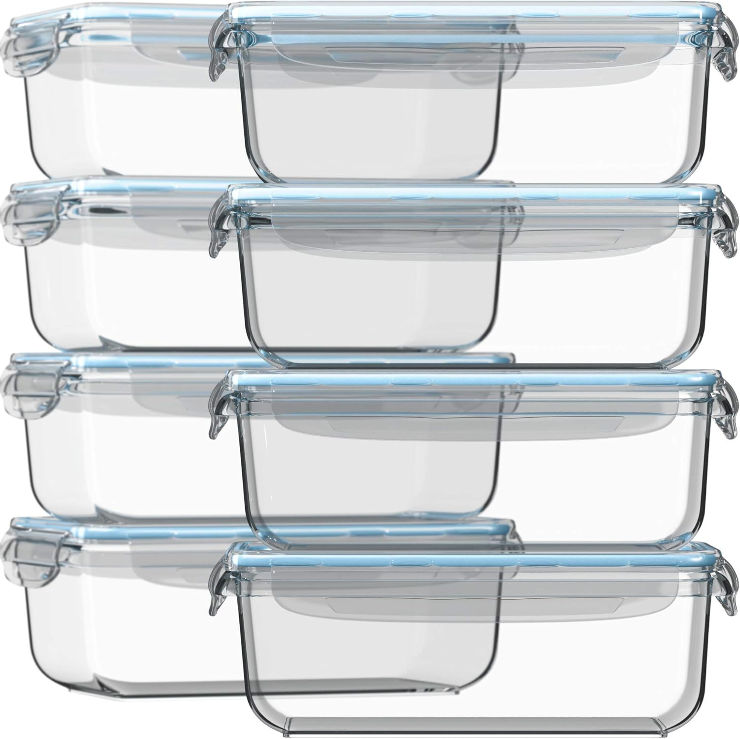 Razab Glass Food Storage Containers with Lids 30 Oz 16 Pc (Set of 8) Airtight Large Reusable Leak Proof BPA Free Food Prep Containers Freezer to Oven Safe