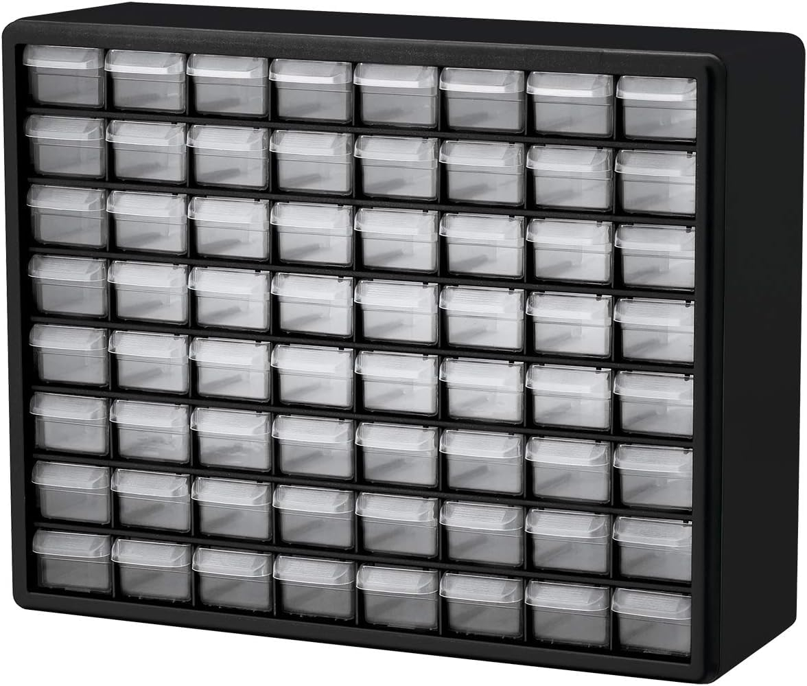 Akro-Mils 64 Drawer Plastic Cabinet Storage Organizer with Drawers for Hardware, Small Parts, Craft Supplies, Black