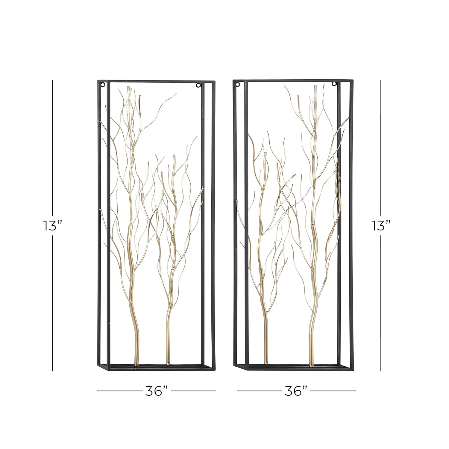 DecMode Gold Metal Branch Tree Wall Decor with Black Frame (2 Count)