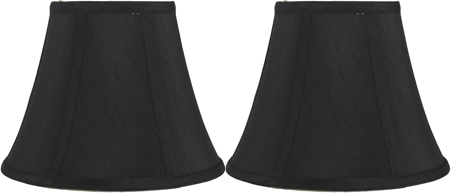 Faux Silk Bell Lamp Shade, 5 inch Top, 9 inch Bottom, 7 inch Slant Black Set of 2