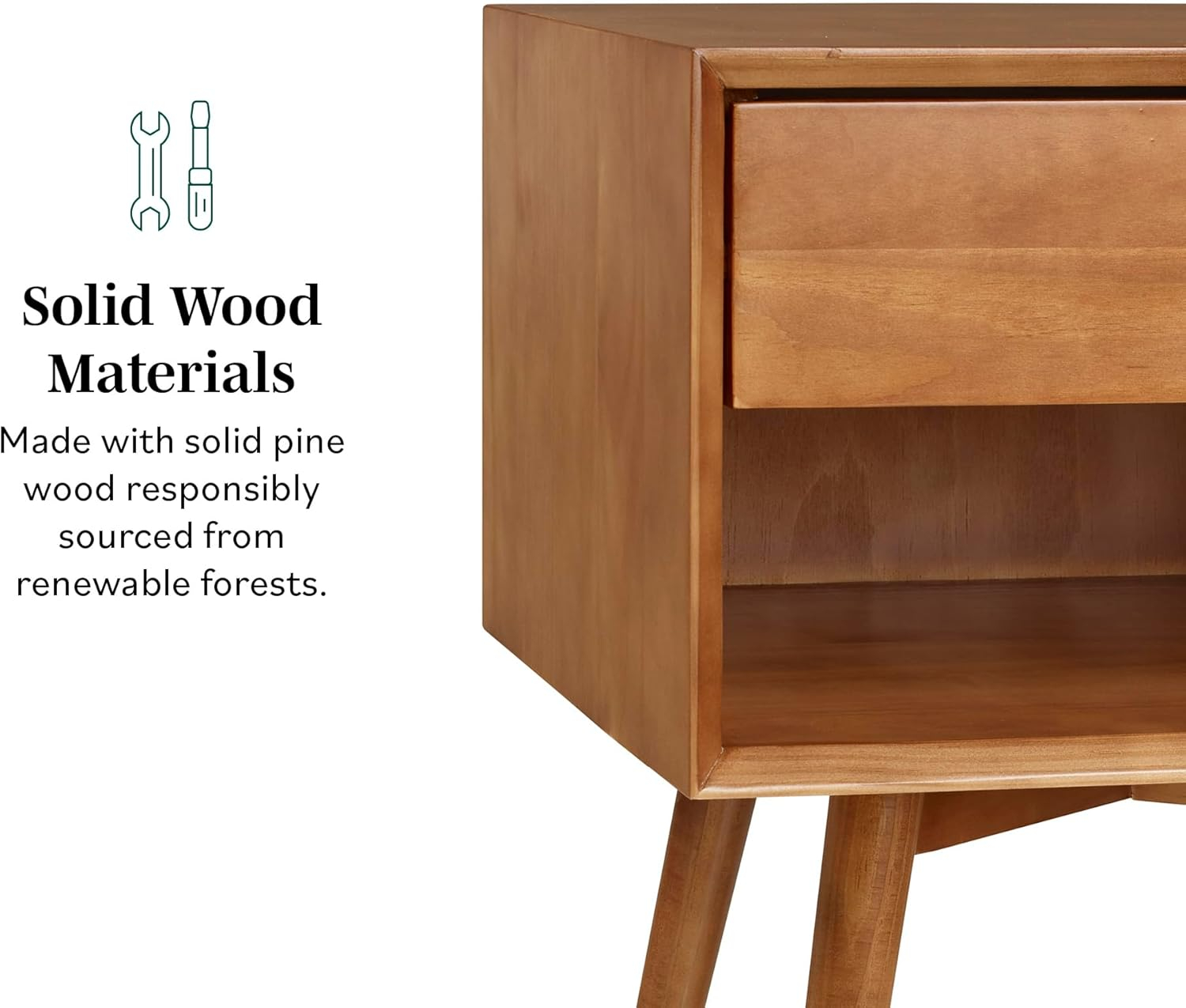 Mid-Century Natural Pine 1-Drawer Solid Wood Nightstand Set