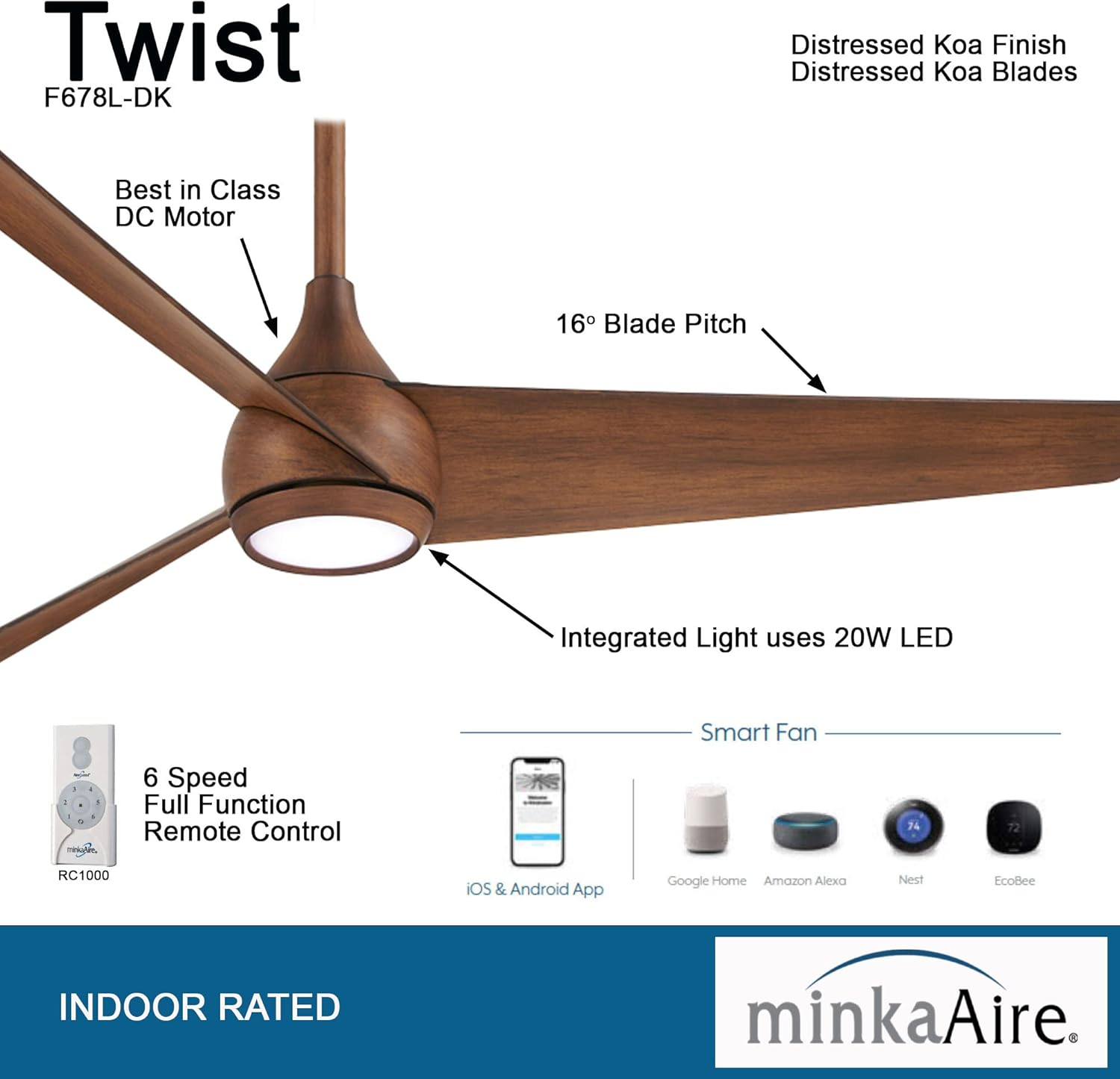 Minka Aire 52'' 3 - Blade LED Smart Standard Ceiling Fan with Remote Control and Light Kit Included