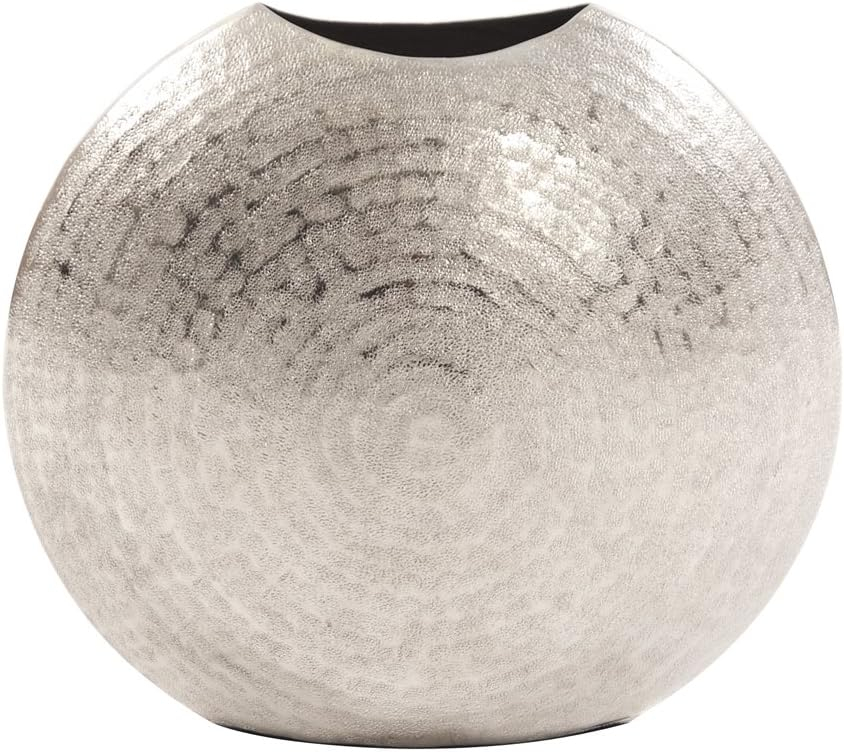 Howard Elliott Frosted Decorative Metal Vase for Centerpiece, Mettalic Silver Accent Table Vase with Hammered Texture for Home, Console Table, Entryway & Living Room, 10.25 x 5 x 10.75 Inch, Small