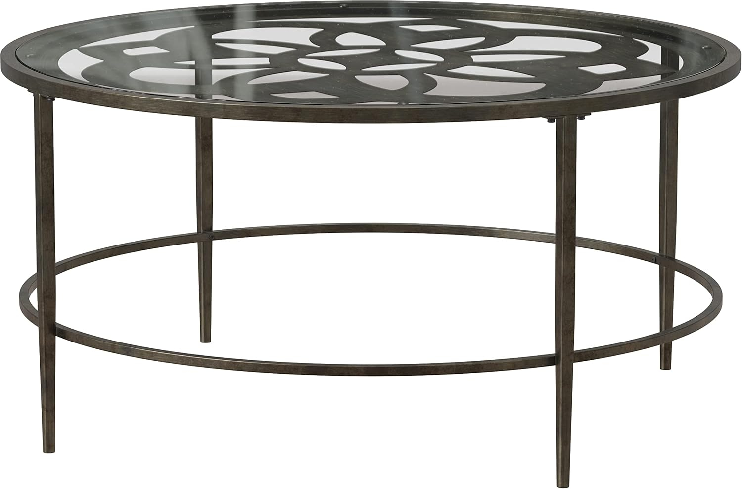 Hillsdale Furniture Marsala Glass-Top Metal Coffee Table, Gray with Brown Rub