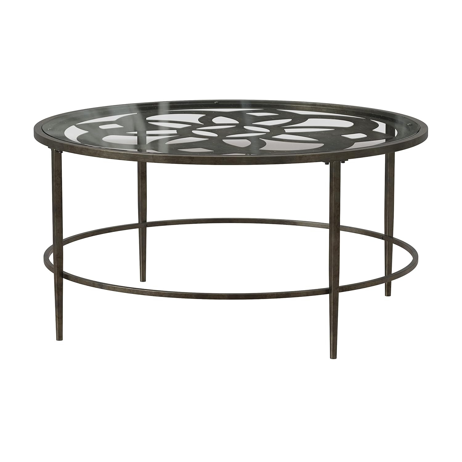 Hillsdale Furniture Marsala Glass-Top Metal Coffee Table, Gray with Brown Rub