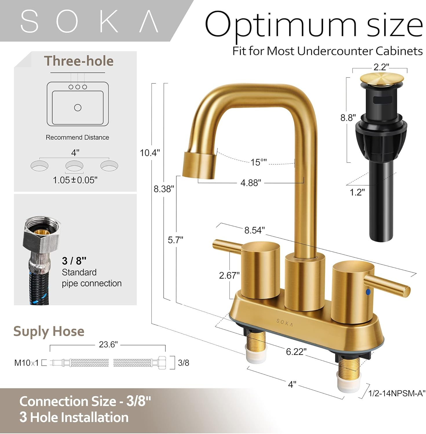 Centerset Bathroom Faucet 2 Handles 4 Inch Commercial Hand Sink Touch Faucets 3 Hole Bathroom Sink Faucet Gooseneck, Gold