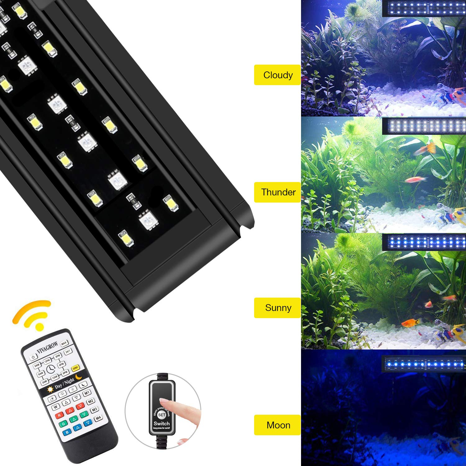 IREENUO Aquarium LED Light, Full Spectrum Fish Tank Clip on Light with Remote, Color Changing Lighting for Reef Coral Aquatic Plants and Fish Keeping (20W（23.6inch)