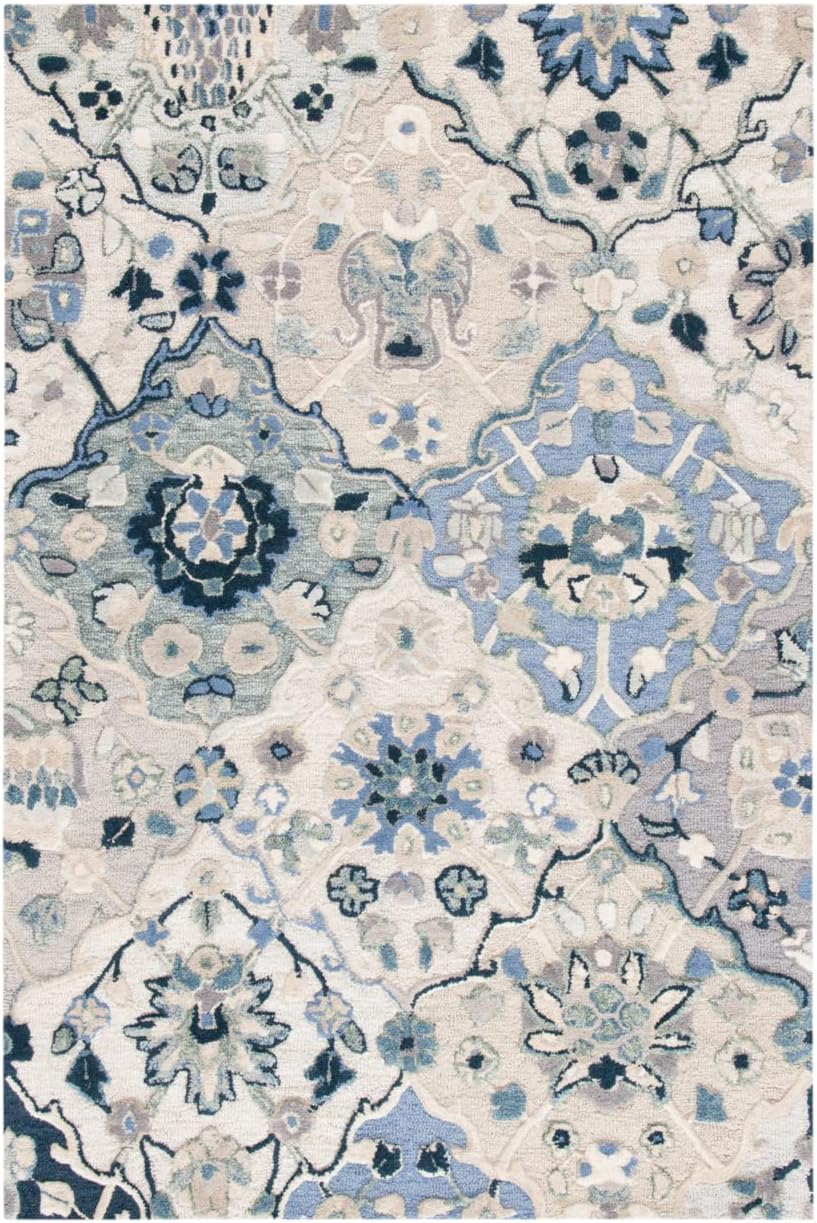 SAFAVIEH Glamour Collection Accent Rug - 2' x 3', Beige & Blue, Handmade Wool, Ideal for High Traffic Areas in Entryway, Living Room, Bedroom (GLM622B)