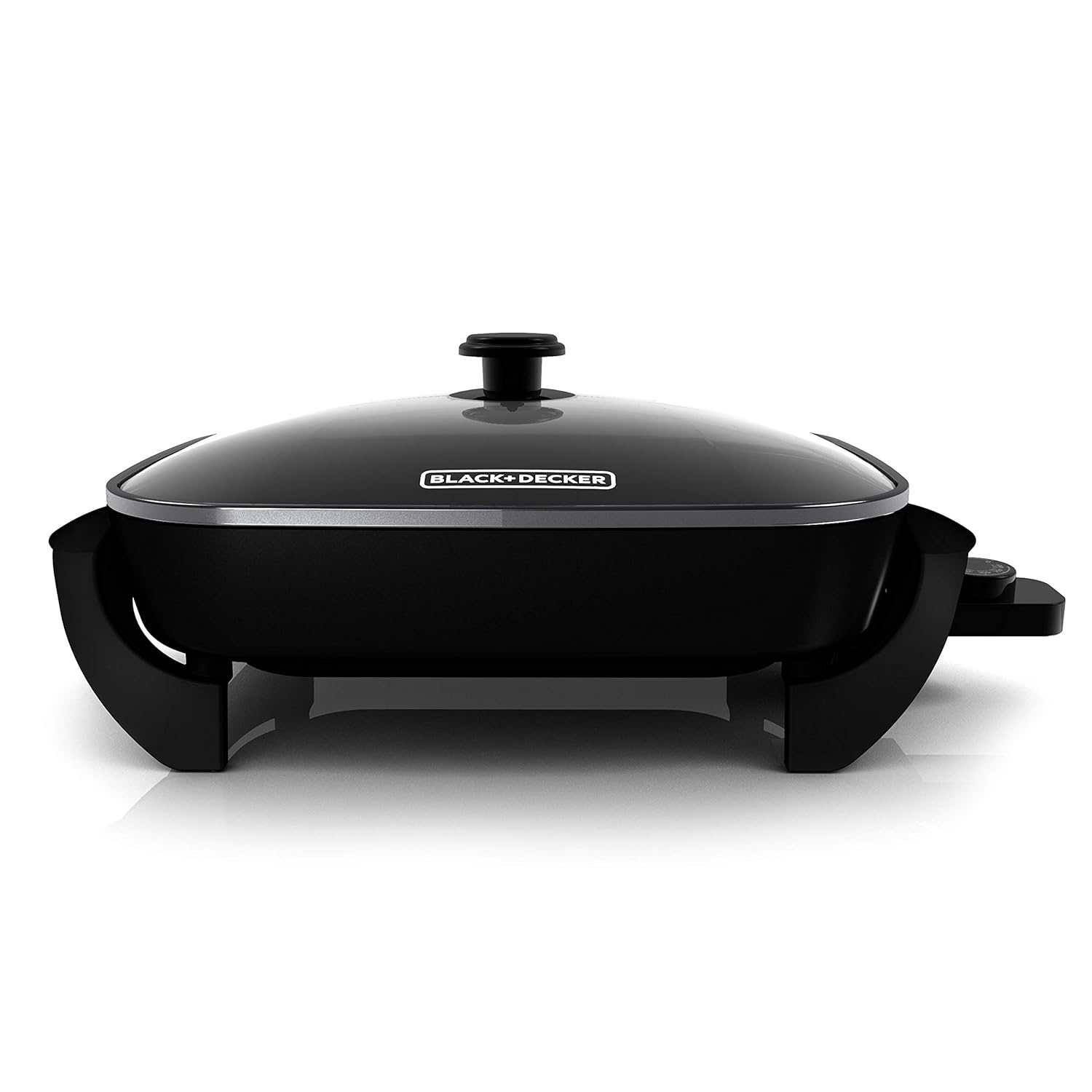 Black and Silver 12" x 15" Nonstick Electric Skillet with Tempered Glass Lid