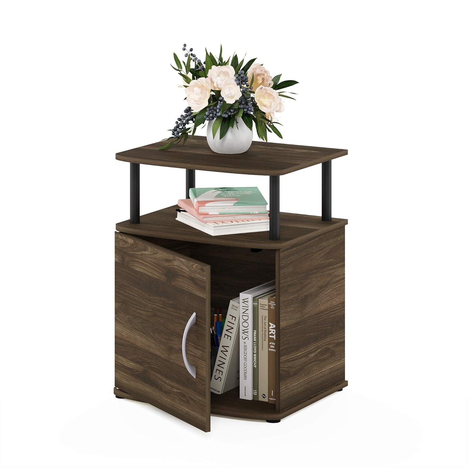 Columbia Walnut and Black Wood End Table with Storage