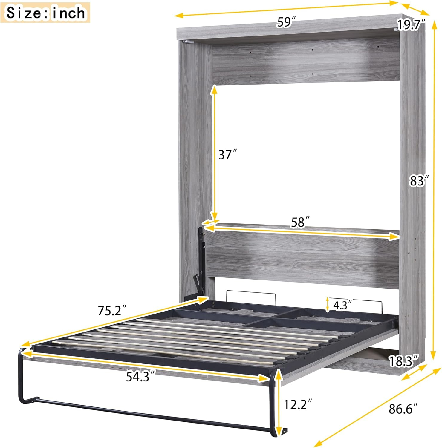Harper & Bright Designs Full Size Murphy Bed, can be Folded into a Cabinet, Full Murphy Cabinet Bed, Gray