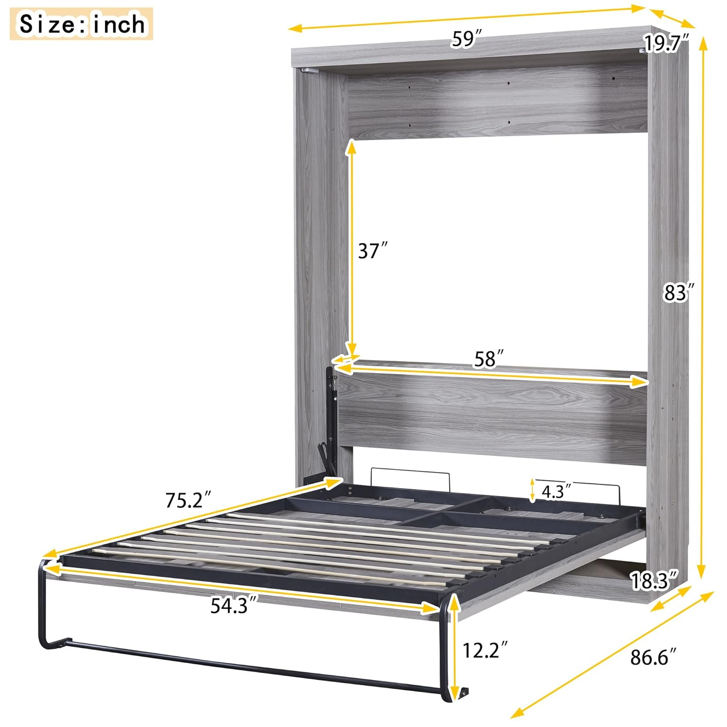 Harper & Bright Designs Full Size Murphy Bed, can be Folded into a Cabinet, Full Murphy Cabinet Bed, Gray