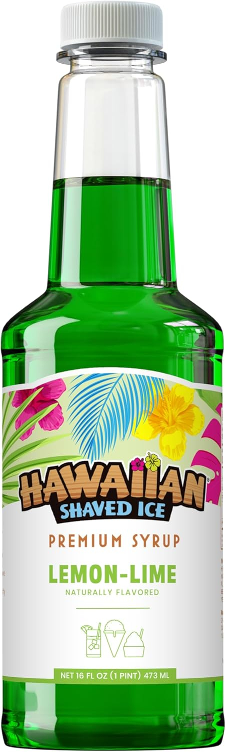 Hawaiian Shaved Ice Snow Cone Syrup, Lemon-Lime Flavor, Shelf-Stable, 1 Pint
