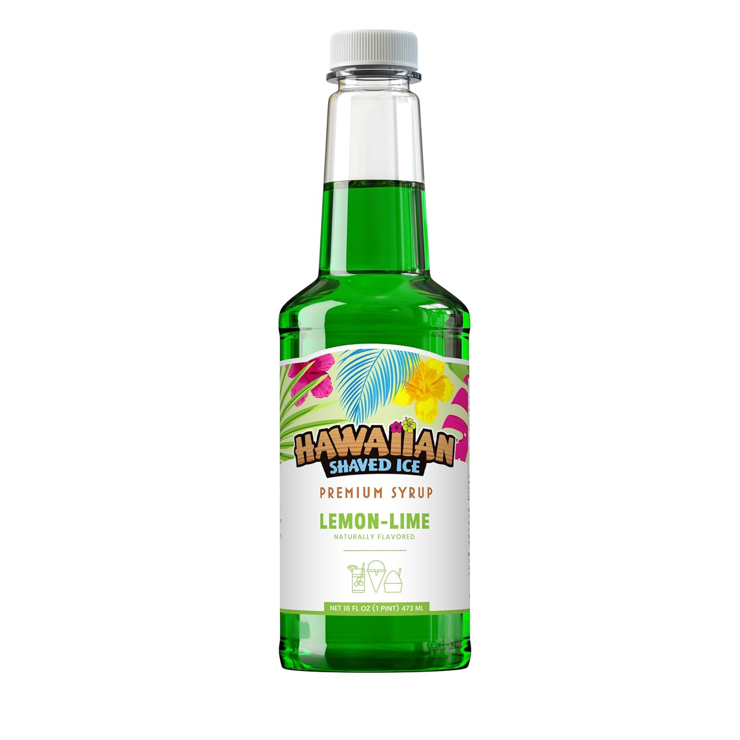 Hawaiian Shaved Ice Snow Cone Syrup, Lemon-Lime Flavor, Shelf-Stable, 1 Pint