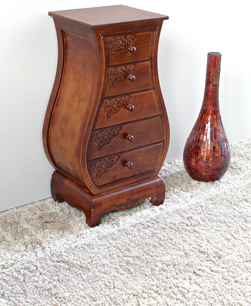 Pemberly Row Contemporary 5-Drawer Wood Bombe Chest in Walnut Stain