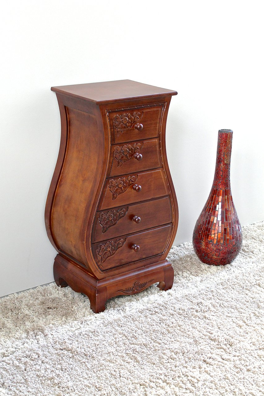 Pemberly Row Contemporary 5-Drawer Wood Bombe Chest in Walnut Stain