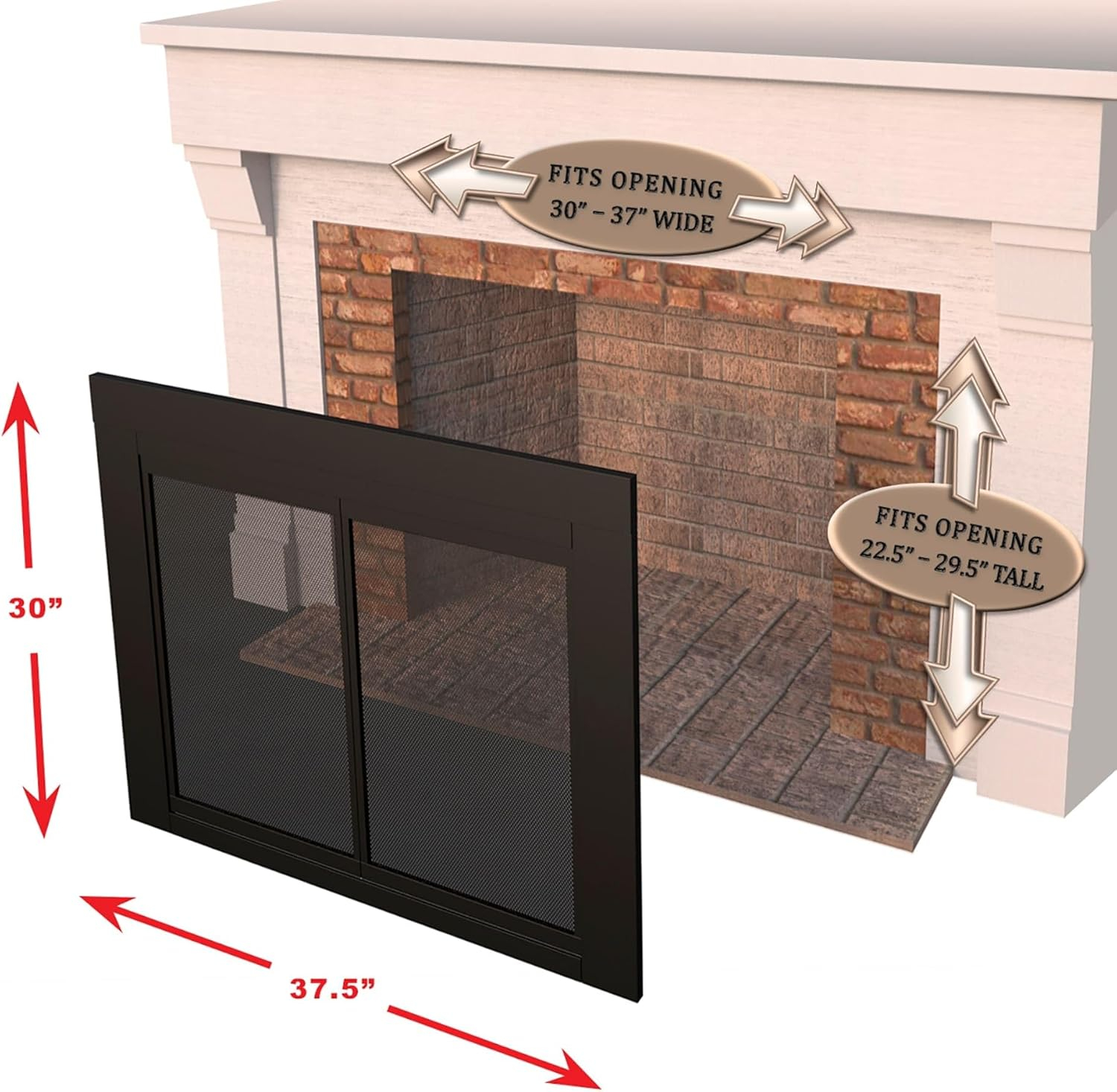 Pleasant Hearth Clairmont Fireplace Screen and Bi-Fold Track-Free Smoked Glass Doors - Black