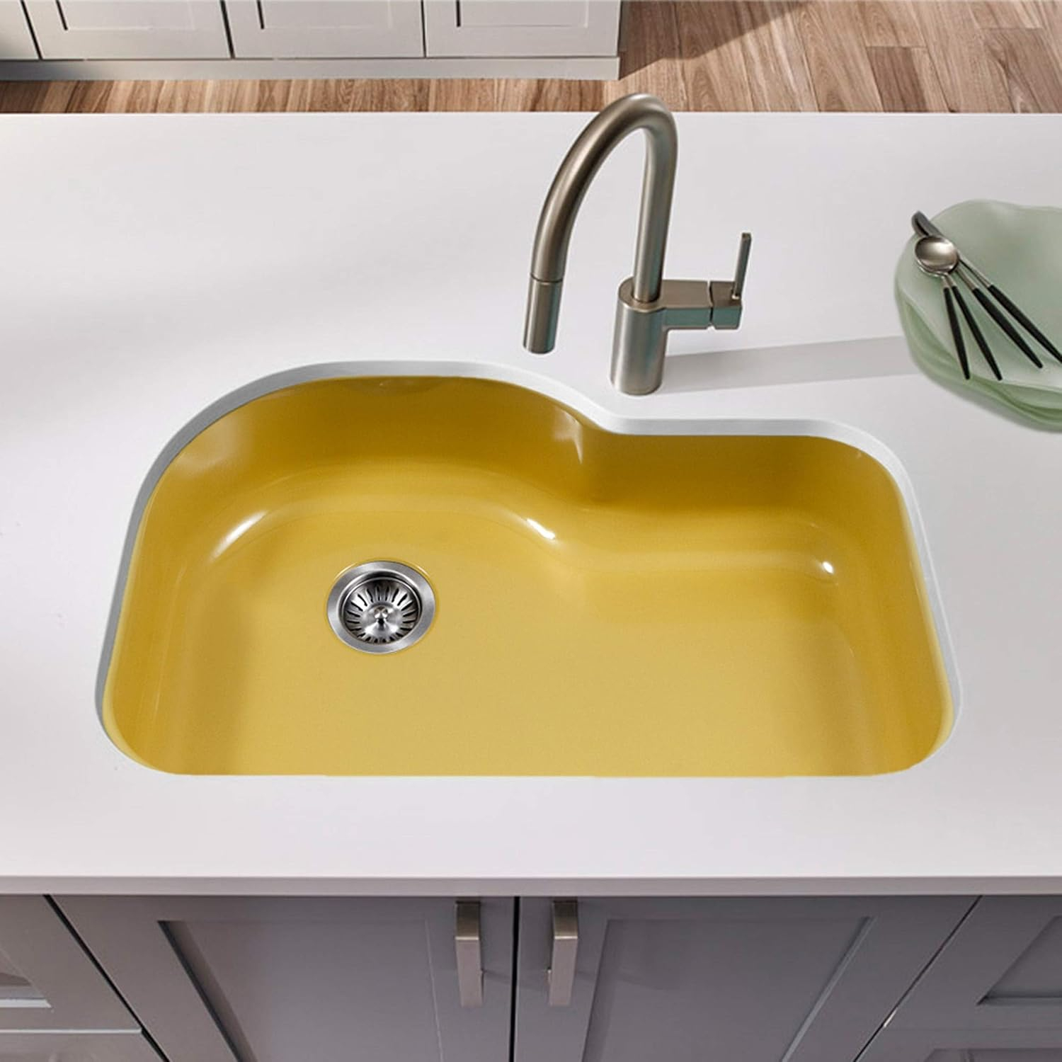 Lemon Yellow Cast Iron Single Bowl Kitchen Sink