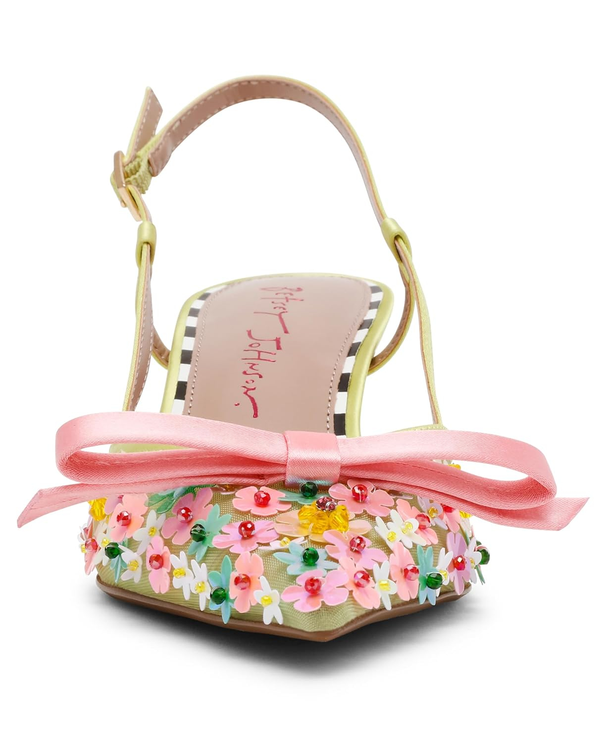 Lime Floral Sequin Mesh Slingback High Heel Pumps