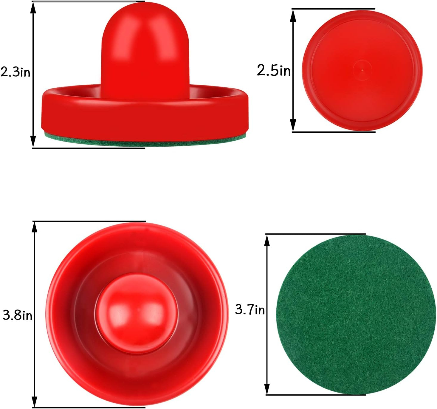ONE250 Air Hockey Pushers and Red Air Hockey Pucks, Goal Handles Paddles Replacement Accessories for Game Tables (4 Striker, 4 Puck Pack)