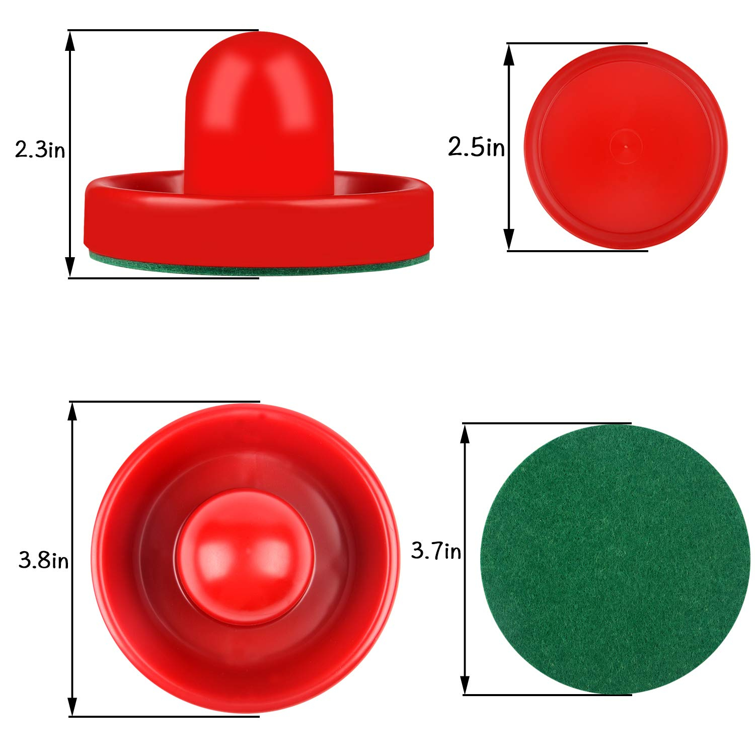 ONE250 Air Hockey Pushers and Red Air Hockey Pucks, Goal Handles Paddles Replacement Accessories for Game Tables (4 Striker, 4 Puck Pack)