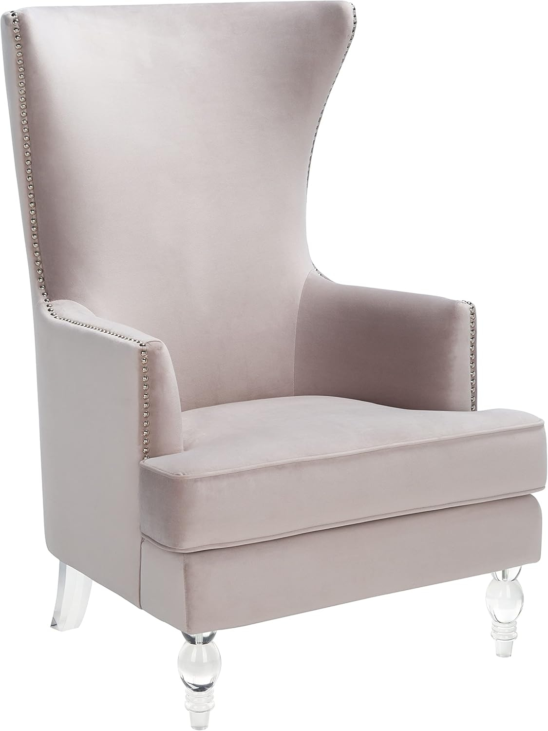 Pale Taupe Velvet Wingback Chair with Acrylic Legs