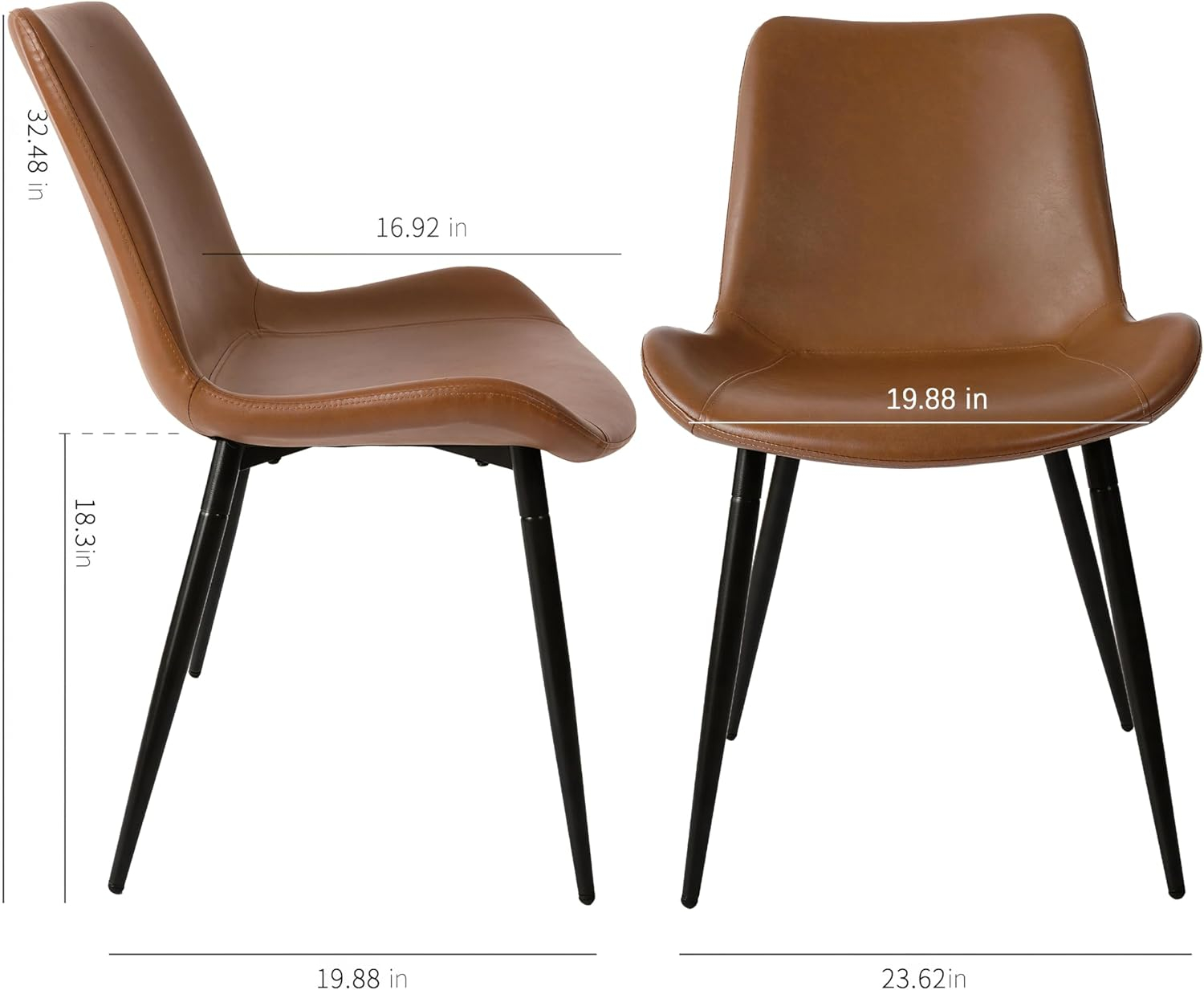 CangLong Modern ‎Faux Leather Dining Chairs, PU Cushion Seat Back, Metal Legs for Kitchen Dining Room Side Chair, Set of 2, Brown
